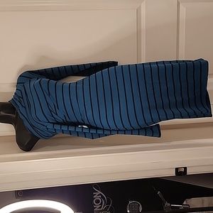 Teal & Black Striped Off The Shoulder Dress